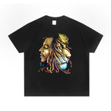 Rock Star T Shirt Bob Marley Printed Cotton T-shirt Loose plus Size Street