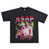 Rock Star T Shirt Street Washed Distressed T-shirt Short Sleeve Loose