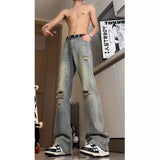 Unisex Jeans Retro Blue Ripped Jeans