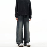 Unisex Jeans Vintage Wash Loose Jeans Straight Wide Leg Pants Oversize Casual Pants