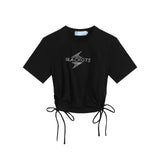 After Prom Shirt Lace up Short T-shirt Women's Slim Fit Slim and Sexy T-shirt Exposed Navel