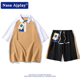 Nasa Tracksuit Men Leisure Set Summer Trendy Student Handsome Matching Short Sleeve Shorts