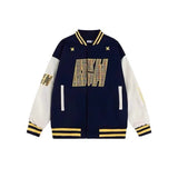 Unisex Baseball Jersey Embroidered PU Leather Stitched Baseball Jacket Loose Jacket