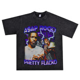 Rock Star T Shirt Street Washed Distressed T-shirt Short Sleeve Loose
