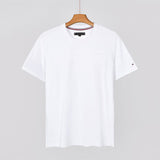 Tommy T Shirts Tommy Men's Short-Sleeved Cotton round Neck Slim-Fit Solid Color T-shirt