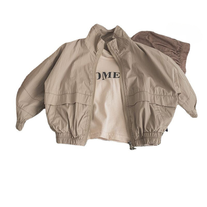 Boy Jacket Children's Stand Collar Coat Cardigan Men's and Women's Baby Zipper Jacket Spring and Autumn Trendy Child