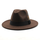Walter White Hats Fashion Couple Feather Woolen Top Hat Flat Brim Big Brim Jazz Hat