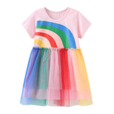Girl Dress Summer Dress Cartoon Printed Mesh Princess Dress round Neck Children's Clothing