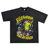 Rock Star T Shirt Band Rock Print Washed Distressed T-shirt Short Sleeve