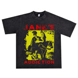 Rock Star T Shirt Rock Ajane's Ddiction Band Washed Distressed Printed T-shirt Loose