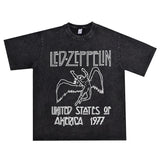Rock Star T Shirt Zeppelin Airship Rock Team Washed Distressed T-shirt Loose Short Sleeve Men