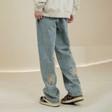 Unisex Jeans Octopusl American Retro Jeans Washed Straight Loose