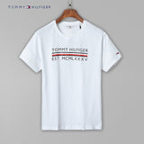 Tommy T Shirts Summer Tommy Men's Short-Sleeved Cotton round Neck Slim-Fit Printed T-shirt