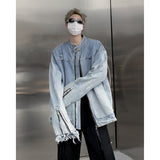 Unisex Baseball Jersey Washed Old Denim Jacket