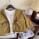 Boy Jacket Boys and Girls Color Shell Jacket Big Workwear with Pocket Baby Hoodie