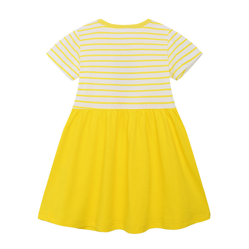 Girl Dress Summer Girls' Dress Knitted Cotton Short Sleeve Children Shirt Cute Printed