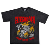 Rock Star T Shirt Band Rock Print Washed Distressed T-shirt Short Sleeve