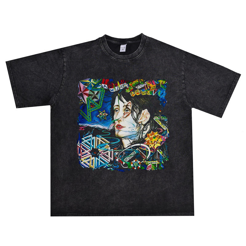 Rock Star T Shirt Todd Rundgren Washed Distressed T-shirt Short Sleeve Personality