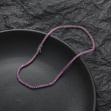 Zircon necklace three prongs red corundum tennis chain