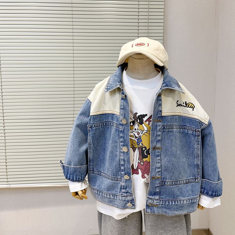 Boy Jacket Boys' Denim Jacket Spring and Autumn Baby Fashionable Clothes