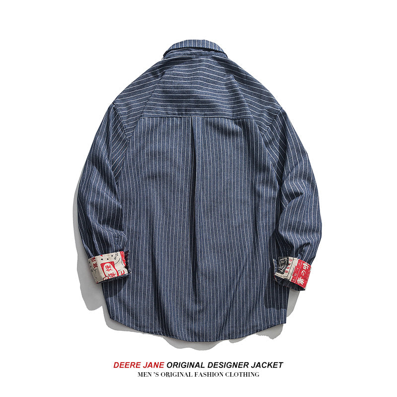 Men Long-Sleeved Shirt Spring Long Sleeve Tooling Shirt Men Spring Loose Casual Shirt