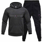 Tommy T Hoodie Fall Winter Men Fleece-Lined Hoodie Suit Printing Solid Color Hoodie Sports