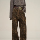 Unisex Jeans Vintage Leopard Jeans Loose Wide Leg Pants