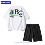 Nasa Tracksuit Men's Summer Short Sleeve T-shirt Two-Piece Half Sleeve round Neck Top Youth Casual