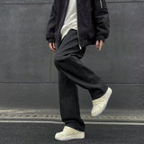 Unisex Jeans Vintage Black Jeans Loose Wide Leg Straight Pants Overalls