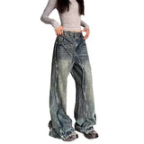 Unisex Jeans Lightning Pattern Old Jeans Loose Wide Leg Straight