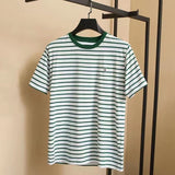 Tommy T Shirts Tommy Summer Simple Fashion round Neck Striped Yarn-Dyed Stitching T-shirt