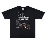 Rock Star T Shirt Lifelover Band Washed Distressed Printed T-shirt Short Sleeve Loose