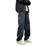 Unisex Jeans Vintage Black Jeans Loose Wide Leg Straight Pants Overalls