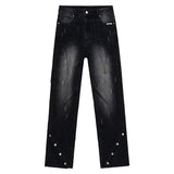Unisex Jeans Black Washed Buckle Jeans Loose Pants