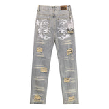 HS jeans Ripped and Repaired: Vintage Washed Denim Jeans with Distressed Style