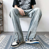 Unisex Jeans High Street Split Straight Pants