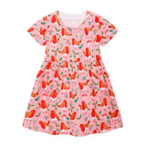 Girl Dress Summer Girls Dress Knitted Cotton Cartoon Print Cute Short Sleeve