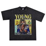 Rock Star T Shirt Washed Distressed Printed T-shirt Short Sleeve Loose Men