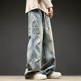 Unisex Jeans Vintage Washed Splicing Loose