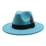 Walter White Hats Fashion Couple Feather Woolen Top Hat Flat Brim Big Brim Jazz Hat