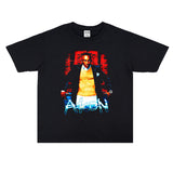 Rock Star T Shirt Pure Cotton Printed Washed Distressed T-shirt Short Sleeve Men and Women Loose