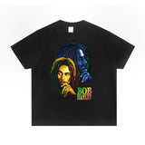 Rock Star T Shirt Bob Marley Printed Cotton T-shirt Loose plus Size Street