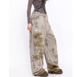 Unisex Jeans American Vintage Print Straight Jeans