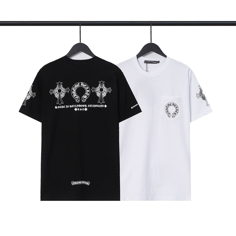 CHH Chrome Heart T Shirts Chrome Hearts Cross Sanskrit Print Short Sleeve Crew Neck T-Shirt