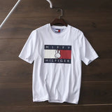 Tommy T Shirts Tommy Men's Rabbit Printed Embroidered Logo round Neck Short Sleeve T-shirt