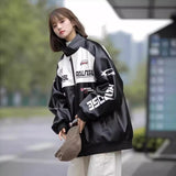 Unisex Baseball Jersey Fall oversized Loose PU Leather Jacket