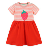 Girl Dress Girls' Short-Sleeved Dress Summer Children Shirt Knitted Cotton round Neck Baby