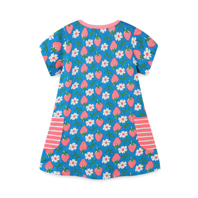 Girl Dress Summer Knitted Cartoon Printed Princess Dress Girls' Dress