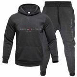 Tommy T Hoodie Fall Winter Men Fleece-Lined Hoodie Suit Printing Solid Color Hoodie Sports
