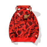 Bathing Ape Hoodie Shark Double Hood Camo Hooded Zip Cardigan Sweater